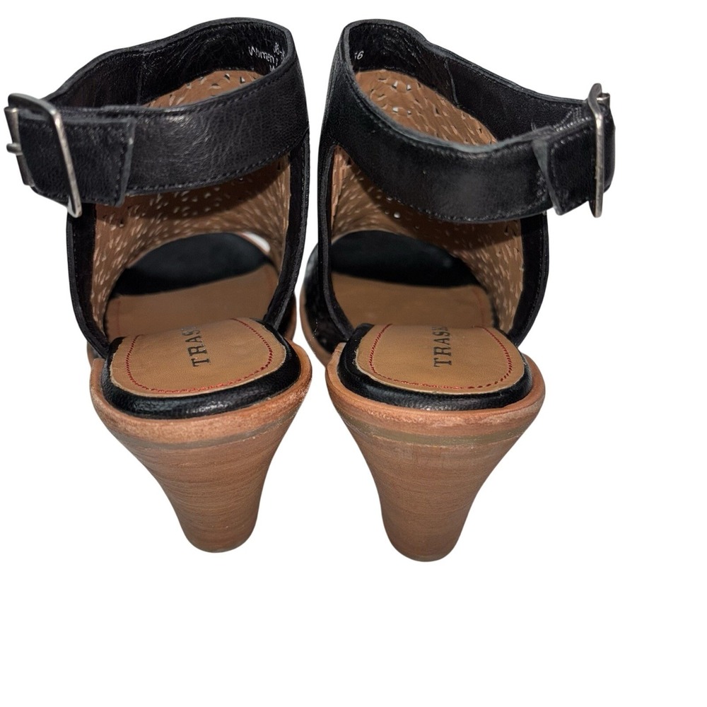 New Block Heel Leather Sandals Trask Womens 7.5 Black Leather Laser Cut NWOT - Picture 8 of 9